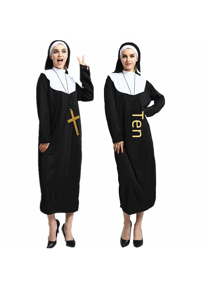 Generic - Nun Costume Cosplay Womens Long Robe for Parties Ginger Cross - Image 1