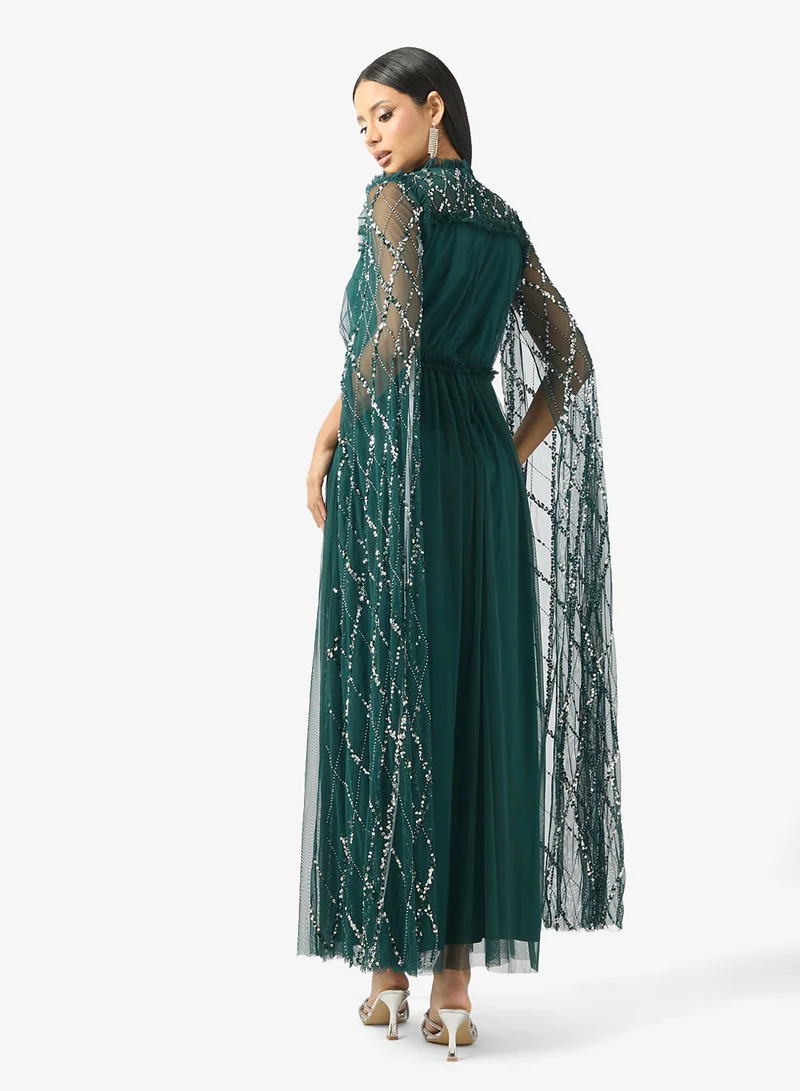 Amelia Rose Cape Sleeve Maxi Dress