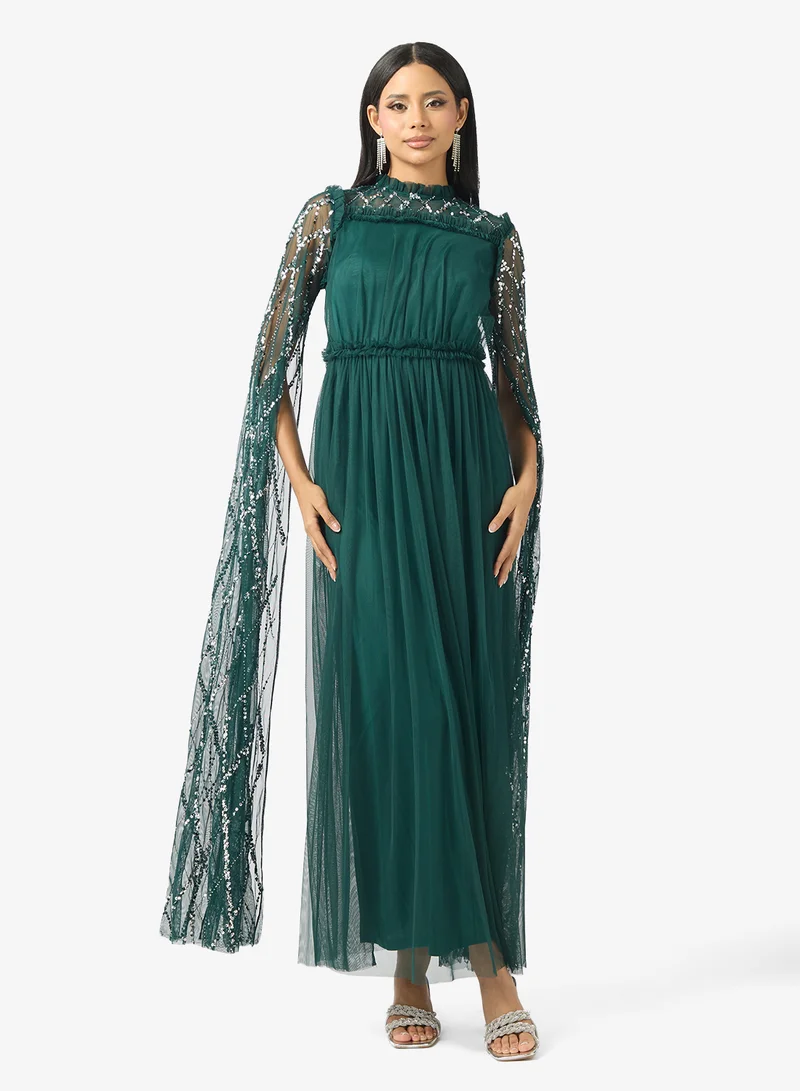 Amelia Rose Cape Sleeve Maxi Dress