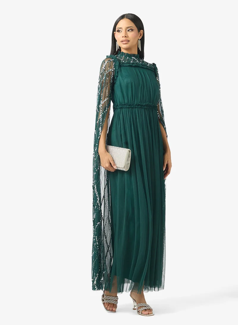Amelia Rose Cape Sleeve Maxi Dress