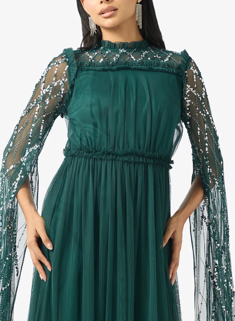 Amelia Rose Cape Sleeve Maxi Dress