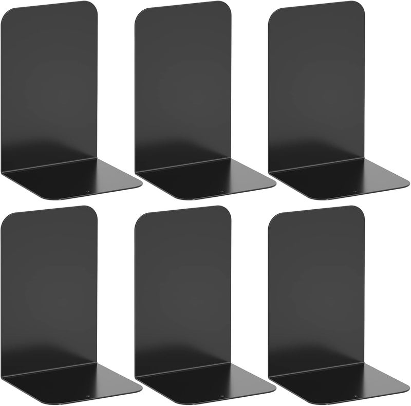VFINE Bookends 3 Pairs, Black Metal Book Ends, Heavy Bookends for Shelves, Book Stopper for Heavy Books, Book Organizer for Home Office School Supplies - Image 1