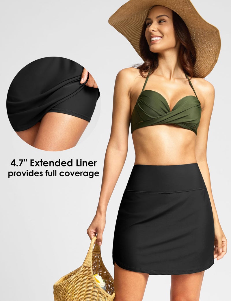 Viodia Women's 17" Long Swim Skirt High Waisted Modest Swimsuits Skirt Bathing Suit Tummy Control Swim Bottoms Black XL - Image 3