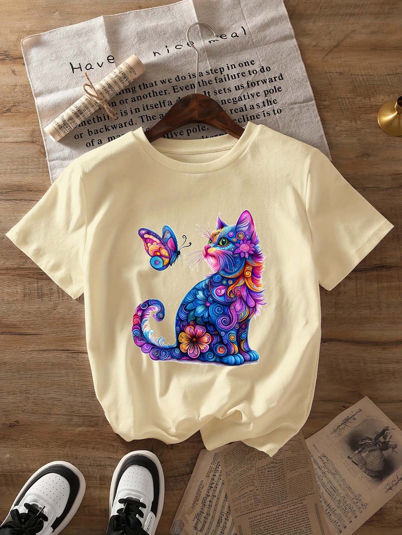 Independent Station Women'S Tops Round Neck Cartoon Printed Short-Sleeved T-Shirt-M - Image 1