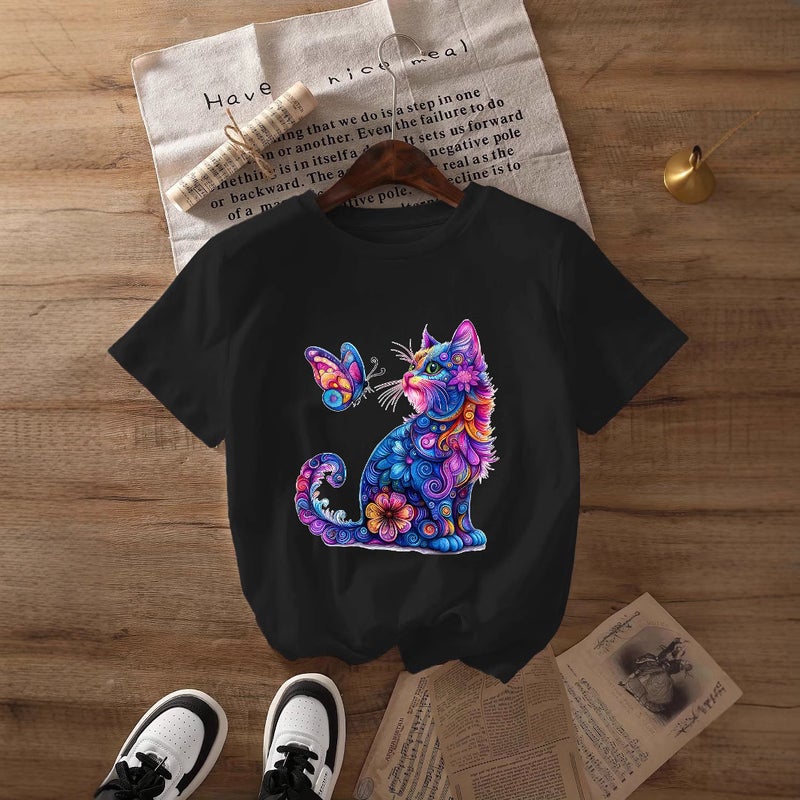 Independent Station Women'S Tops Round Neck Cartoon Printed Short-Sleeved T-Shirt-M - Image 5