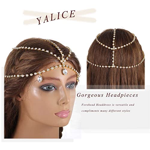 Yalice Layered Head Chain Rhinestone Head Jewelry Sparkly Bridal Headpieces Sparkle Crystal Headbands Wedding Prom Hair Jewelry for Women and Girls (Gold, One Size) - Image 4