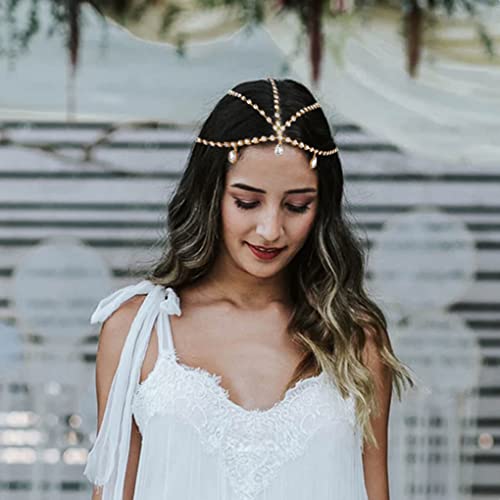 Yalice Layered Head Chain Rhinestone Head Jewelry Sparkly Bridal Headpieces Sparkle Crystal Headbands Wedding Prom Hair Jewelry for Women and Girls (Gold, One Size) - Image 5