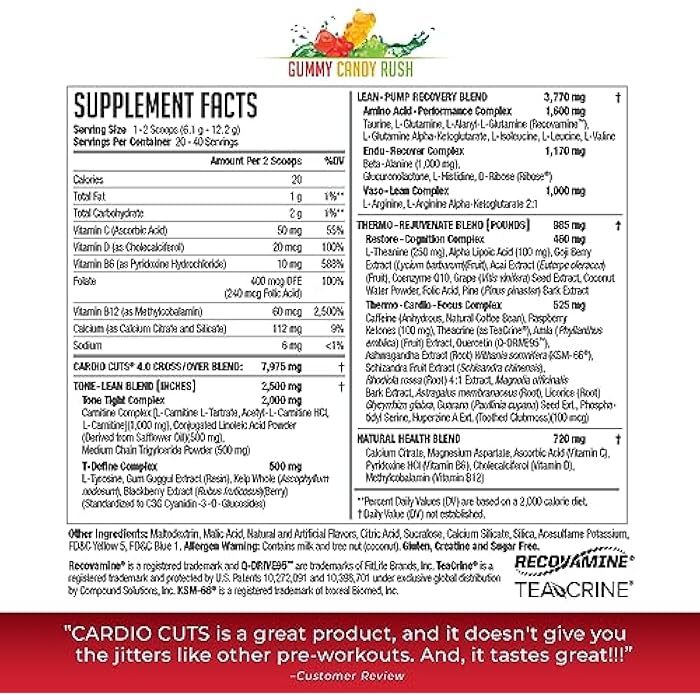 Cardio Cuts NDS Nutrition 4.0 Pre Workout Supplement - Advanced Weight Loss and Pre Cardio Formula with L-Carnitine, CLA, MCTs, L-Glutamine, and Safflower Oil - Gummy Rush (40 Servings) - Image 2