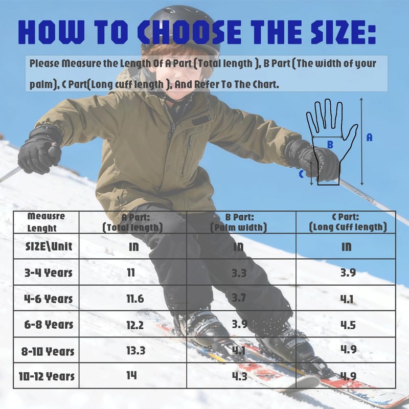 XTACER Boy's Girl's Kid's Ski Snow Gloves Snowboard Winter Warm Cold Weather Gloves for Boys Girls Children (Light Pink-Long Cuff, 10-12 Years) - Image 4