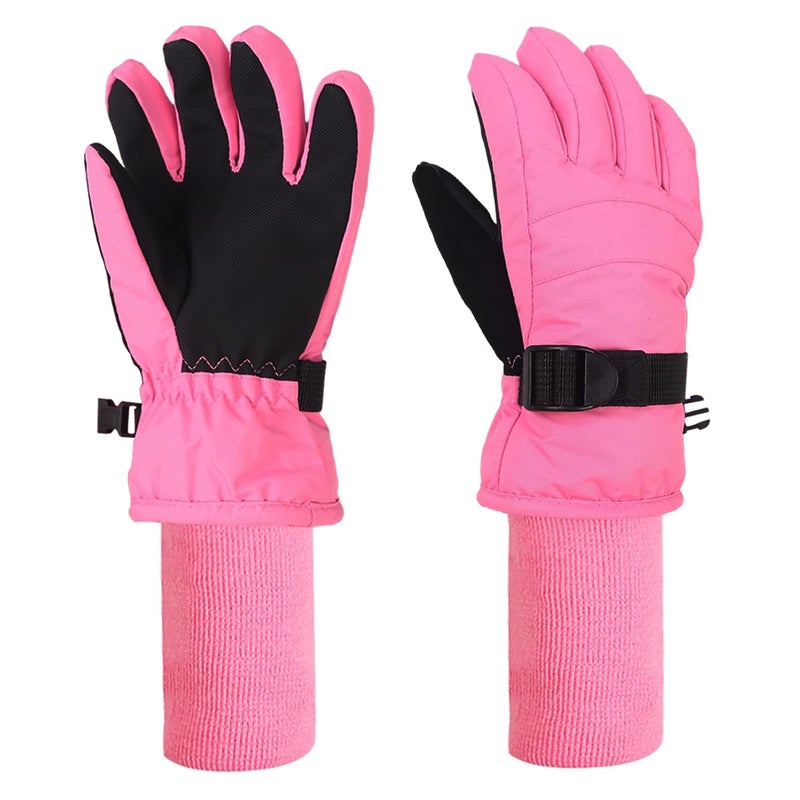 XTACER Boy's Girl's Kid's Ski Snow Gloves Snowboard Winter Warm Cold Weather Gloves for Boys Girls Children (Light Pink-Long Cuff, 10-12 Years) - Image 1