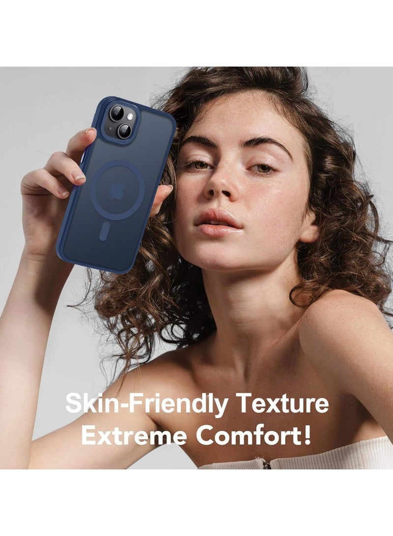 Magnetic Case for iPhone 14/13 6.1 Inch Case Translucent Matte Phone Case Slim Thin Shockproof Anti-Yellow Women Men Girls Boys Protective Cover (Blue) - Image 3