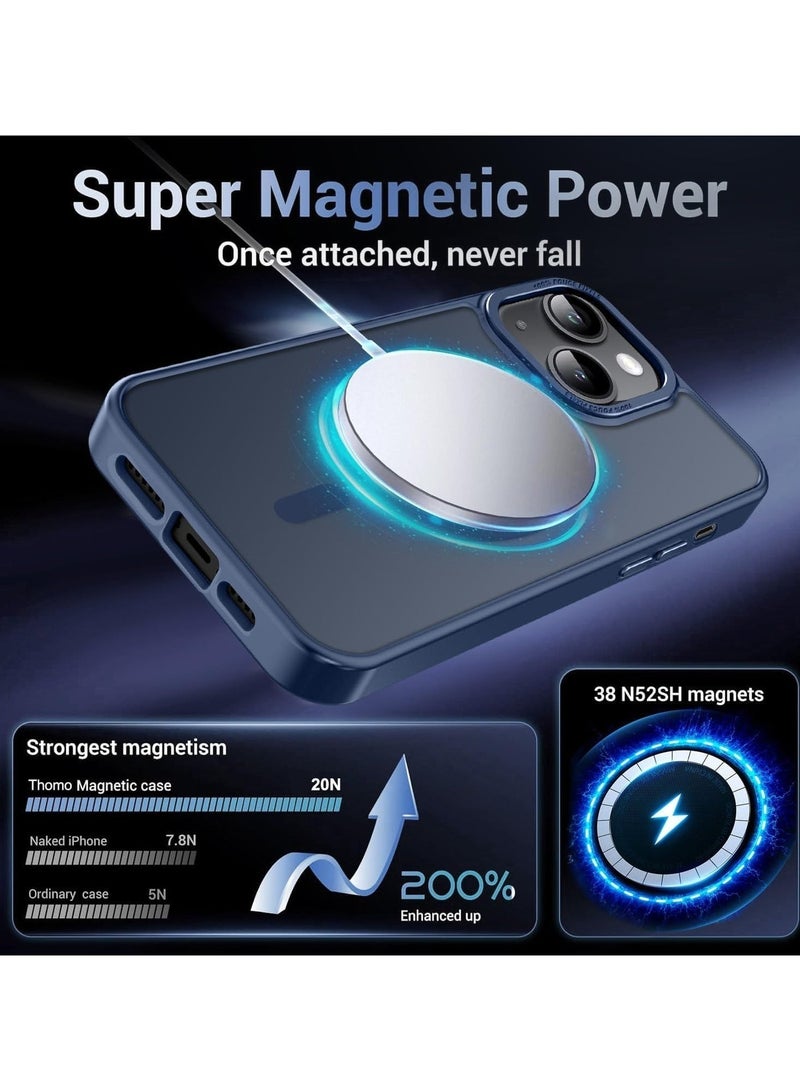 Magnetic Case for iPhone 14/13 6.1 Inch Case Translucent Matte Phone Case Slim Thin Shockproof Anti-Yellow Women Men Girls Boys Protective Cover (Blue) - Image 2
