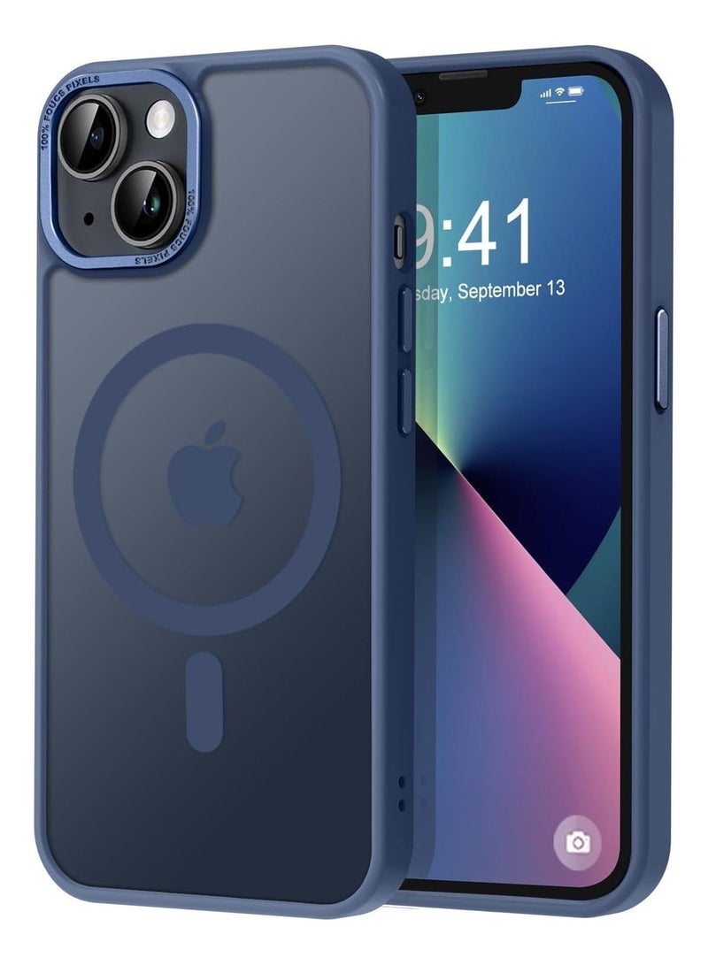 Magnetic Case for iPhone 14/13 6.1 Inch Case Translucent Matte Phone Case Slim Thin Shockproof Anti-Yellow Women Men Girls Boys Protective Cover (Blue) - Image 1