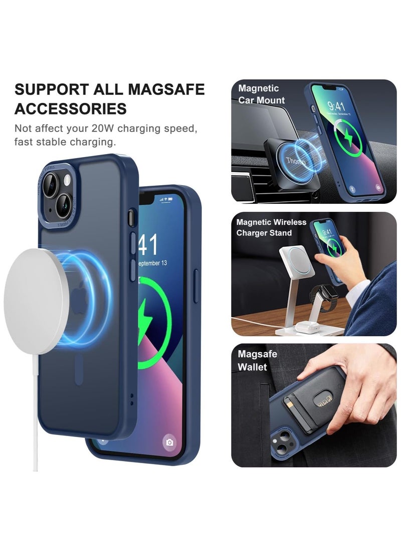 Generic - Magnetic Case for iPhone 14/13 6.1 Inch Case Translucent Matte Phone Case Slim Thin Shockproof Anti-Yellow Women Men Girls Boys Protective Cover (Blue) - Image 1