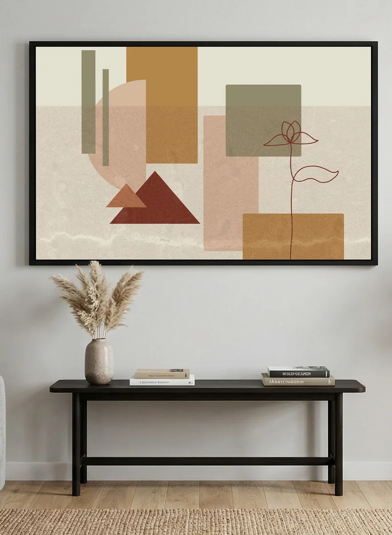 LOWHA Canvas Wall Art Stretched Over Wooden Frame with Black Floating Frame and Geometric and Flower Shapes Design
