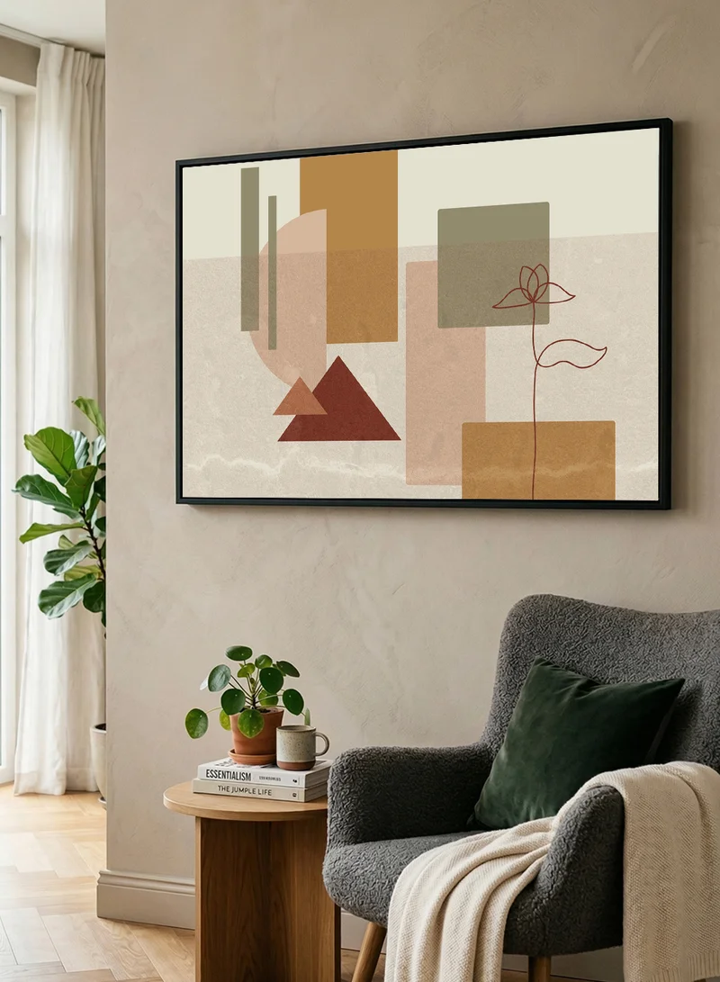 LOWHA Canvas Wall Art Stretched Over Wooden Frame with Black Floating Frame and Geometric and Flower Shapes Design