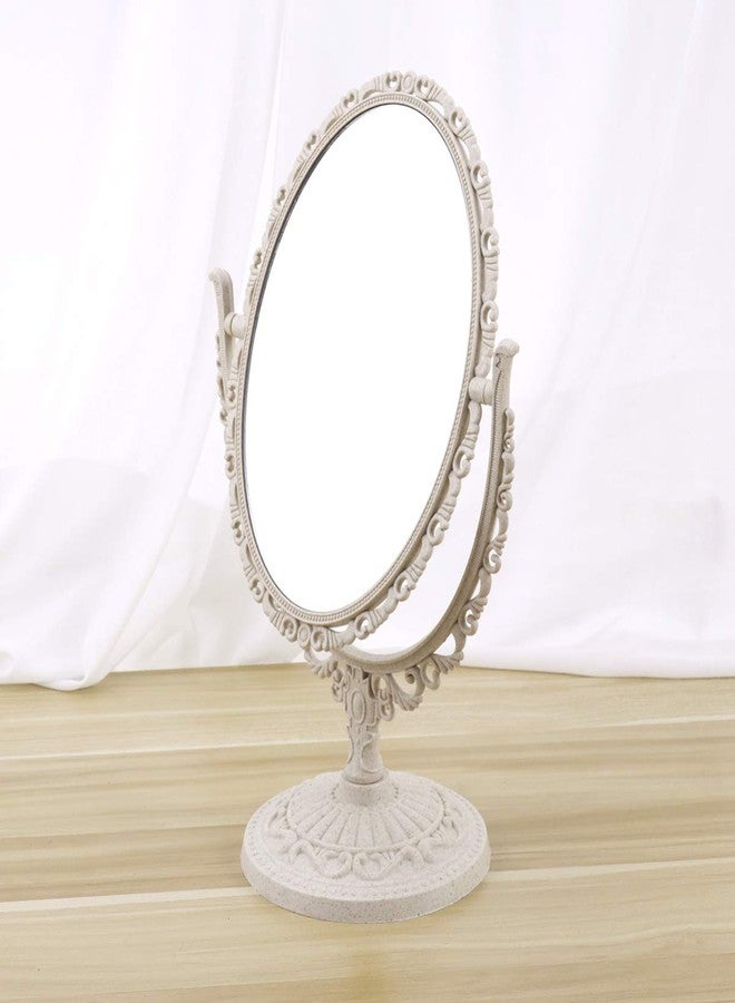 Minkissy Vintage Makeup Mirror, Tabletop Vanity Mirror with Stand, Double Sided Cosmetic Mirror with 360 Degree Rotation for Bedroom Bathroom (Beige) - Image 4