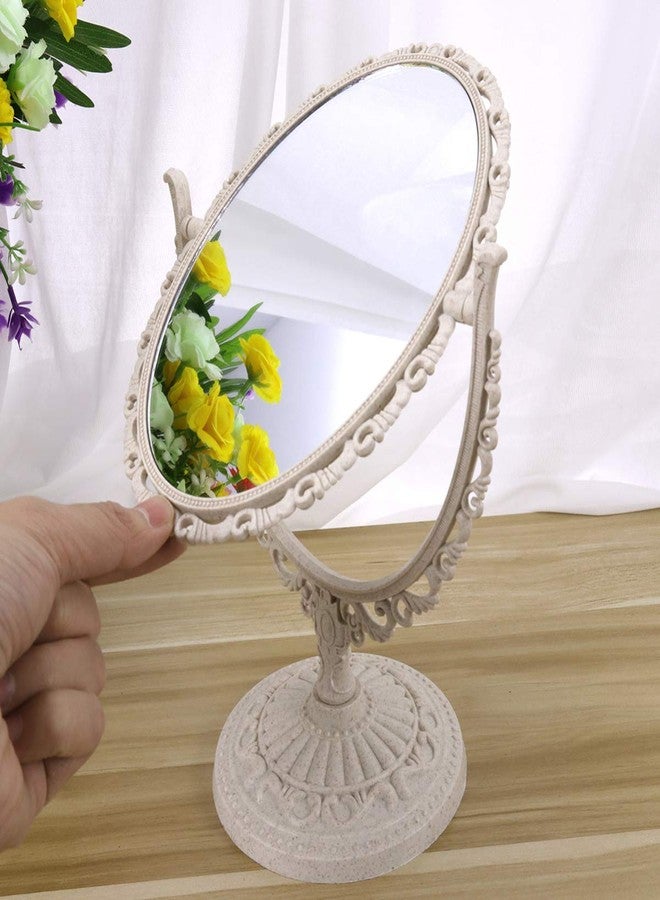 Minkissy Vintage Makeup Mirror, Tabletop Vanity Mirror with Stand, Double Sided Cosmetic Mirror with 360 Degree Rotation for Bedroom Bathroom (Beige) - Image 2