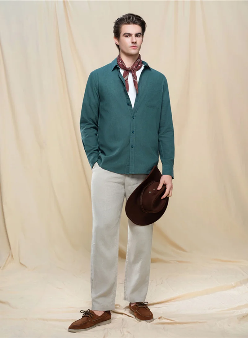 جيوردانو Men's Slim Linen Cotton Solid Shirt