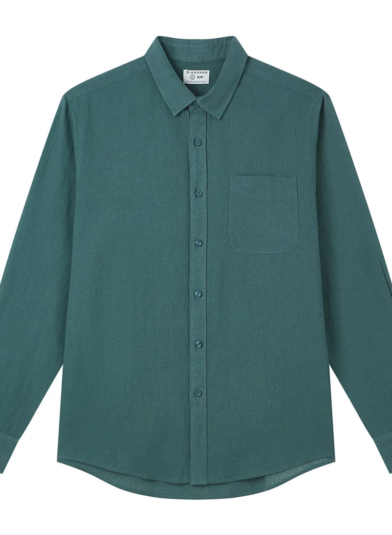GIORDANO  Men's Slim Linen Cotton Solid Shirt for Men | Best Price UAE