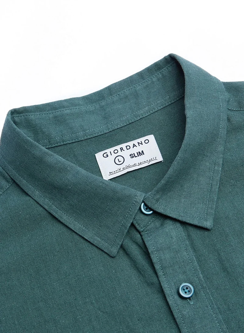 GIORDANO  Men's Slim Linen Cotton Solid Shirt for Men | Best Price UAE