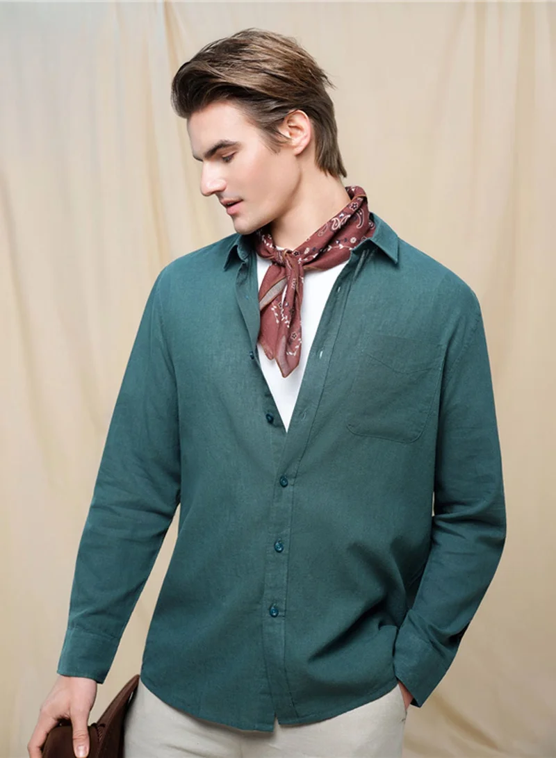 Men's Slim Linen Cotton Solid Shirt