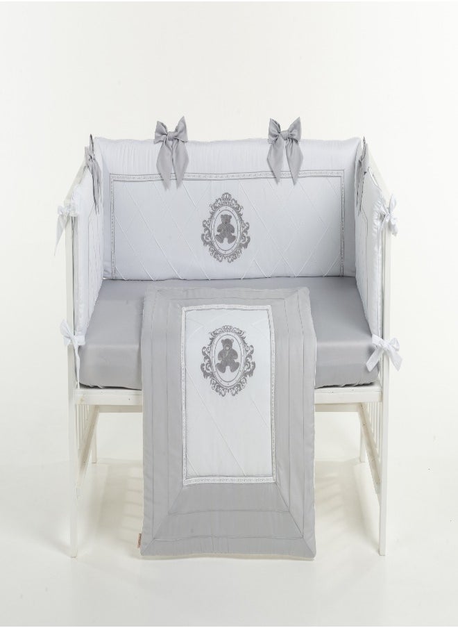 Monnet Baby Newborn Bedding Set Grey Teddy - Grey With Bows - Soft, Cozy, Comfortable, Fitted Sheet-Baby's Nursery - Gender-Neutral Design - Perfect Gift for Baby Showers & New Parents  - Image 1