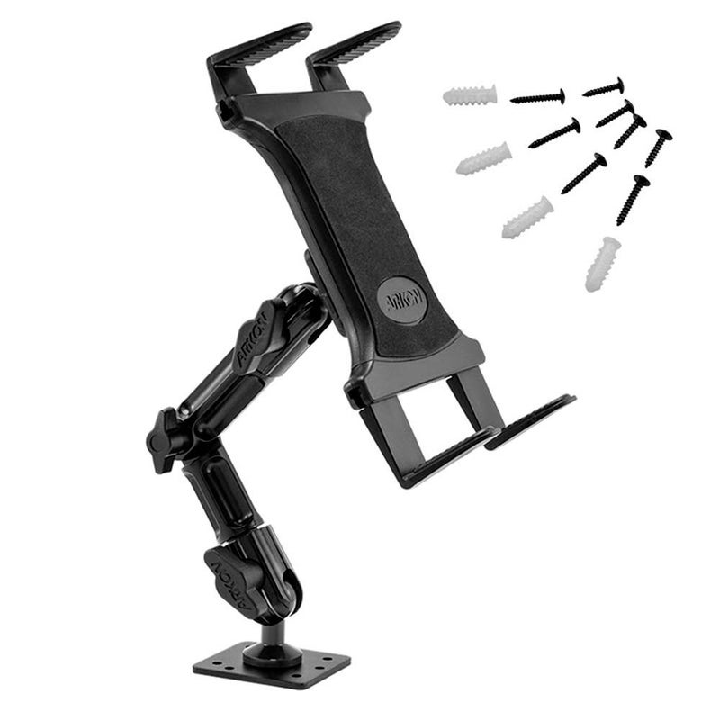 Arkon HeavyDuty Tablet Holder  Adjustable Arm with Drill Base Mount for Cars Dashboards Walls Desks Trucks Vehicles Tabletops  Professional Flexible Stand for Apple iPad  Android Tablets