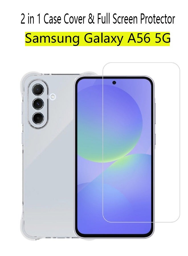 2 in 1 Samsung Galaxy A56 5G Phone Case Cover & Screen Protector - Shockproof Clear Slim TPU Protective Phone Cover & Full Coverage Delicate Touch Tempered Glass Screen Protector for Samsung Galaxy A56 5G - Image 1