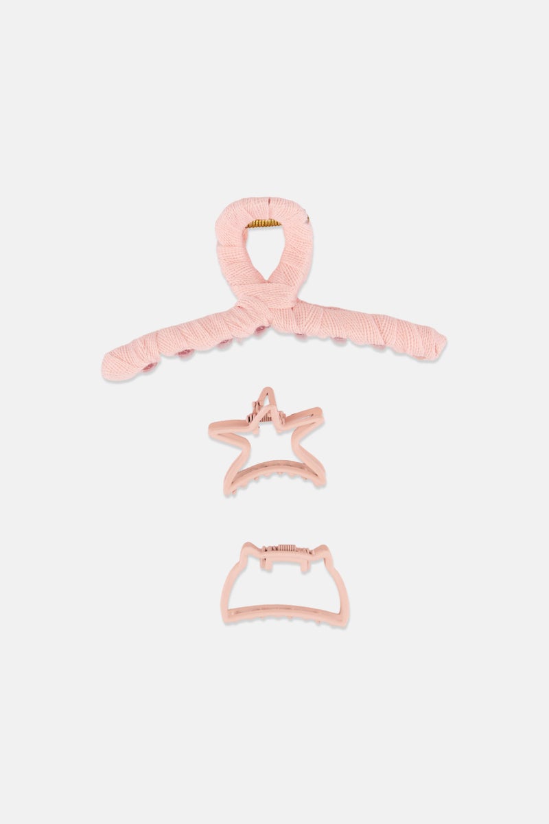 Expressions Kids Girl 3 Pieces Hair Claw Clips, Pink - Image 2