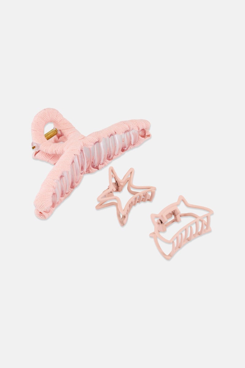 Expressions Kids Girl 3 Pieces Hair Claw Clips, Pink - Image 3