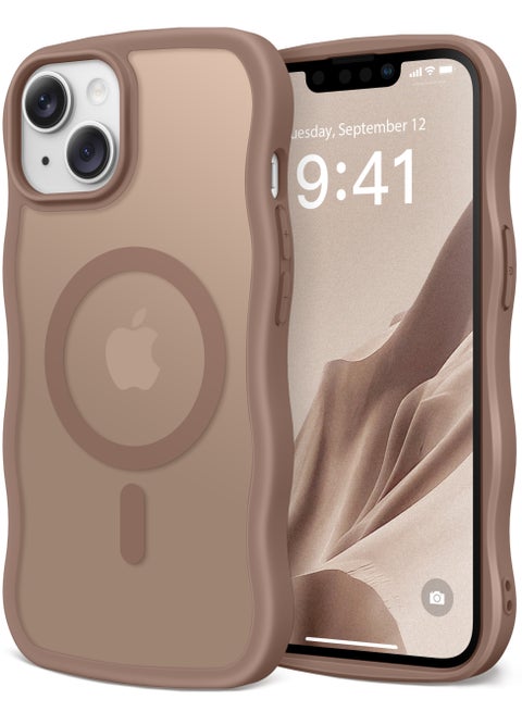 Cute for iPhone 15 Case, Compatible with MagSafe, [Curly Wave Edge] [Full Camera Protection] [14 FT Drop Shockproof Protection] Magnetic Phone Case for 15 6.1 Inch, Brown