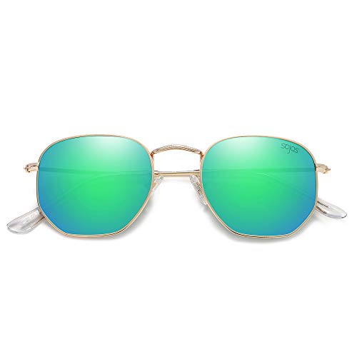 SOJOS Small Square Polarized Sunglasses for Men and Women Polygon Mirrored Lens SJ1072 with Gold Frame/Green Mirrored Lens - Image 1