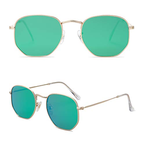 SOJOS Small Square Polarized Sunglasses for Men and Women Polygon Mirrored Lens SJ1072 with Gold Frame/Green Mirrored Lens - Image 2