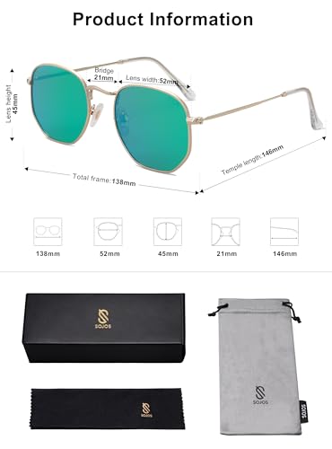 SOJOS Small Square Polarized Sunglasses for Men and Women Polygon Mirrored Lens SJ1072 with Gold Frame/Green Mirrored Lens - Image 5