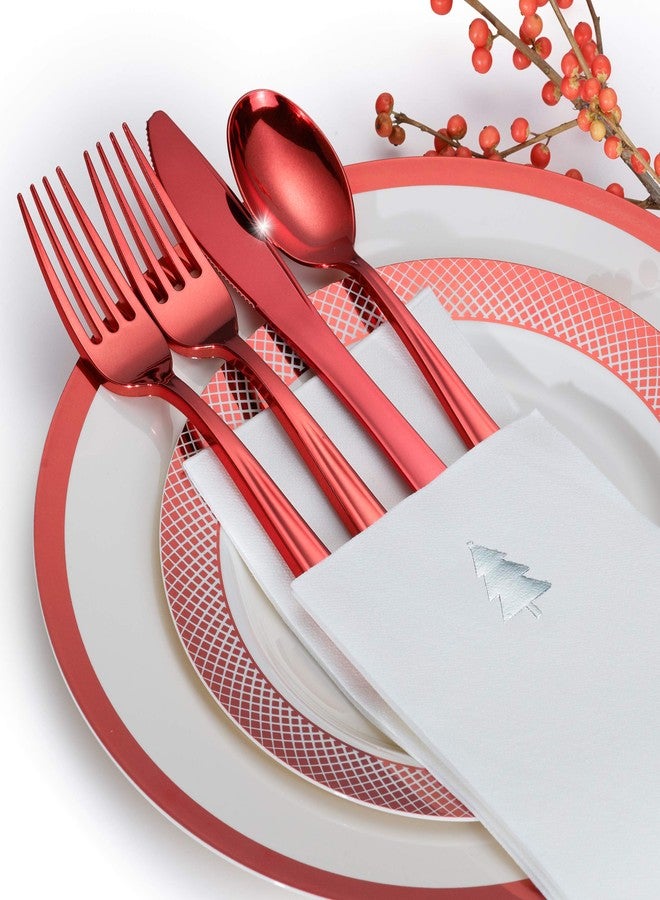 By Madee HEAVYWEIGHT 175 Pc Disposable Christmas Plates and Napkins Set | Ivory Red Trim | Christmas Plates, Holiday Napkins, Silverware | Party Set to Celebrate (25 Guests) - Image 4