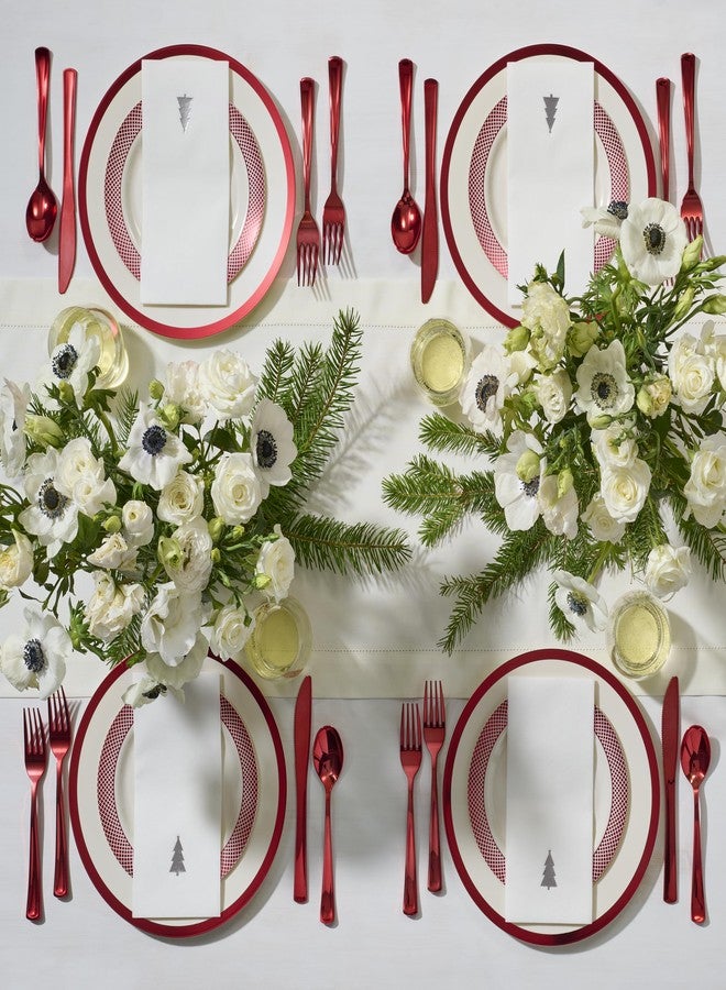 By Madee HEAVYWEIGHT 175 Pc Disposable Christmas Plates and Napkins Set | Ivory Red Trim | Christmas Plates, Holiday Napkins, Silverware | Party Set to Celebrate (25 Guests) - Image 2