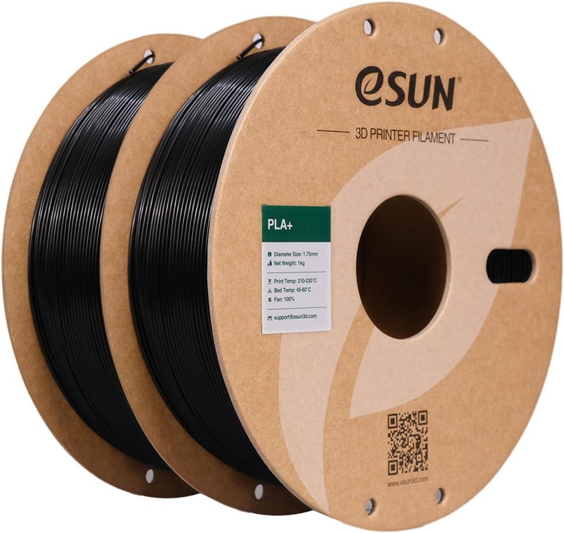 eSUN PLA+ Filament 1.75mm, 3D Printer Filament PLA Plus, Dimensional Accuracy +/- 0.03mm, 1KG per Spool, 2 Spools 3D Printing Filament, Black - Image 1