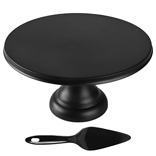 ECOWAY Round Cake Stand 9.84 Inch with Spatula, Black Cupcake Stand Bamboo Fiber, Dessert Display Plates for Snacks, - Image 2