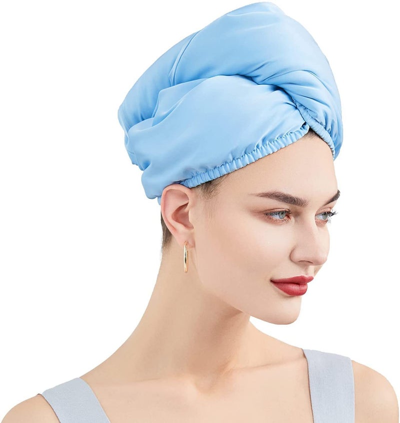 Generic Imitation silk double layer dry hair cap women thick super absorbent coral fleece shower cap dry hair towel cute headscarf wholesale Blue theme 