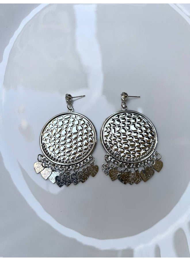 FLUFFY Heart Scratched metal Earring Of Fluffy Women's Accessories-Silver 