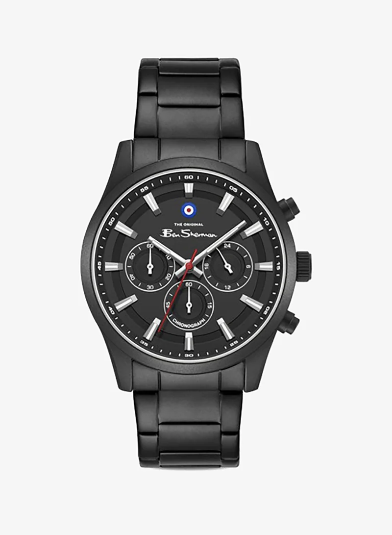 Ben Sherman Cambridge Black Dial Black Stainless Steel Bracelet Chronograph Watch for Men, 42mm