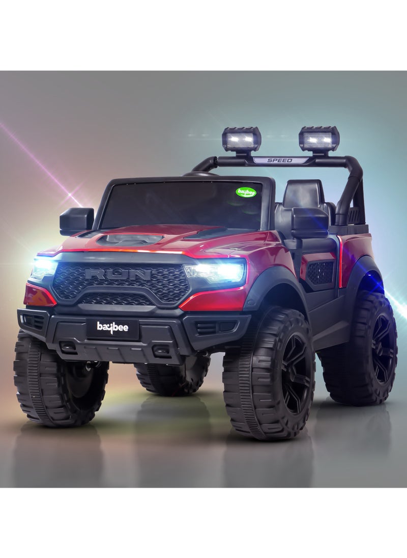 BAYBEE Run Battery Operated Jeep for Kids Rechargeable Battery Car for Kids with Music Led Light Ride On Kids Car Jeep Racing Baby Car Electric Car for Kids Children 2 to 7 Years Boy Girl Red  - Image 1