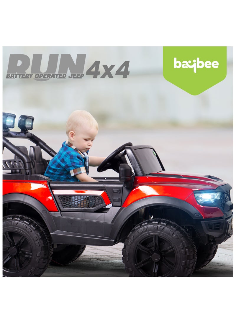 BAYBEE Run Battery Operated Jeep for Kids Rechargeable Battery Car for Kids with Music Led Light Ride On Kids Car Jeep Racing Baby Car Electric Car for Kids Children 2 to 7 Years Boy Girl Red  - Image 2