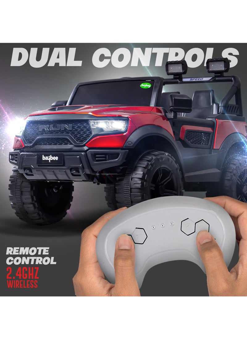 BAYBEE Run Battery Operated Jeep for Kids Rechargeable Battery Car for Kids with Music Led Light Ride On Kids Car Jeep Racing Baby Car Electric Car for Kids Children 2 to 7 Years Boy Girl Red  - Image 3