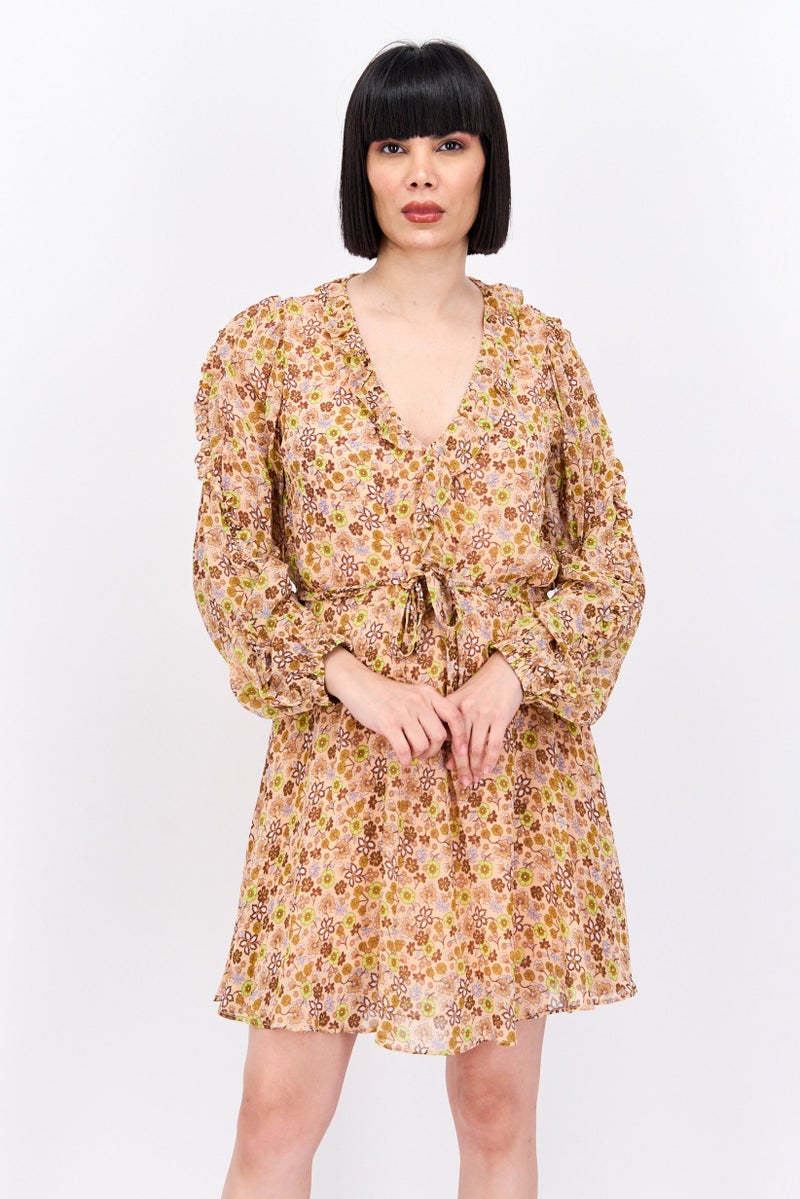 Scotch & Soda Women Floral Print Mini Dress, Peach Combo - Image 1
