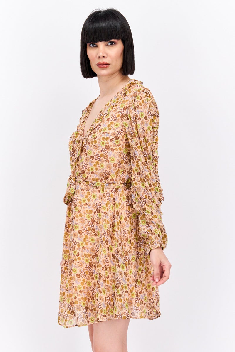 Scotch & Soda Women Floral Print Mini Dress, Peach Combo - Image 4