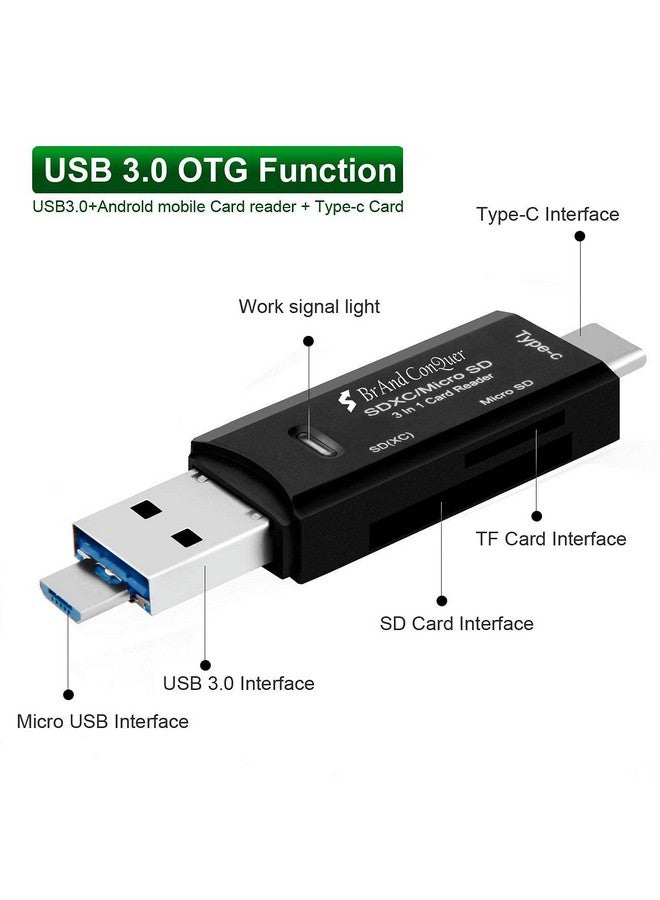 Brand Conquer 3 in 1 SD Card Reader | USB Type C, USB 3.0 and Micro USB, OTG, Memory Card | Portable Card Reader | Compatible with TF, SD, Micro SD, SDHC, SDXC, MMC, RS-MMC, Micro SDXC - Image 4