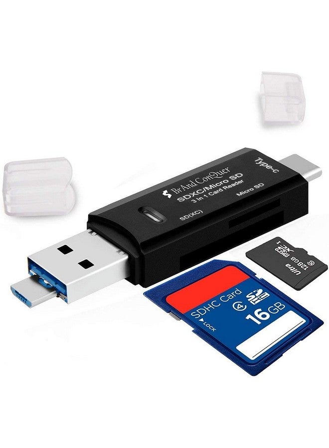 Brand Conquer 3 in 1 SD Card Reader | USB Type C, USB 3.0 and Micro USB, OTG, Memory Card | Portable Card Reader | Compatible with TF, SD, Micro SD, SDHC, SDXC, MMC, RS-MMC, Micro SDXC - Image 1