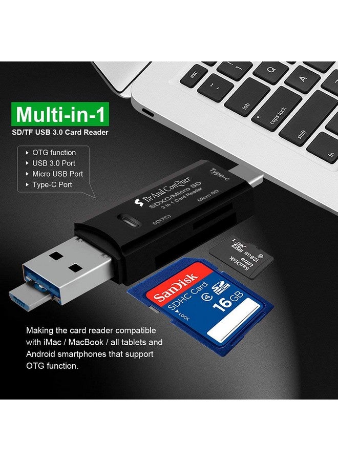 Brand Conquer 3 in 1 SD Card Reader | USB Type C, USB 3.0 and Micro USB, OTG, Memory Card | Portable Card Reader | Compatible with TF, SD, Micro SD, SDHC, SDXC, MMC, RS-MMC, Micro SDXC - Image 2
